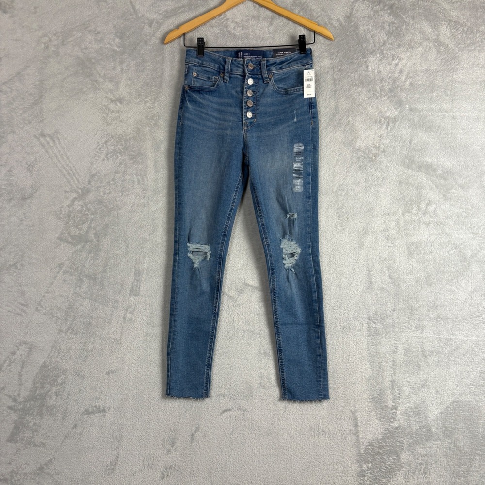 Gap Womens High Rise Universal Legging Distressed Button Fly Jeans 2 Short NWT